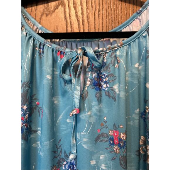 Vintage IMPROVED LIVING 80s House Dress Sleepwear Size Large Blue With Flowers - Picture 2 of 5